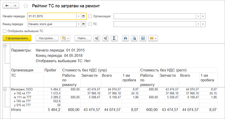 1С Предприятие 8. Управление Автотранспортом версии Стандарт и ПРОФ
